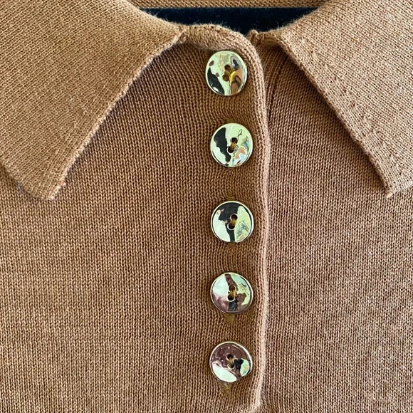 Zara Button Up Women's Polo Shirt Knit Size Medium Brown - Picture 5 of 8